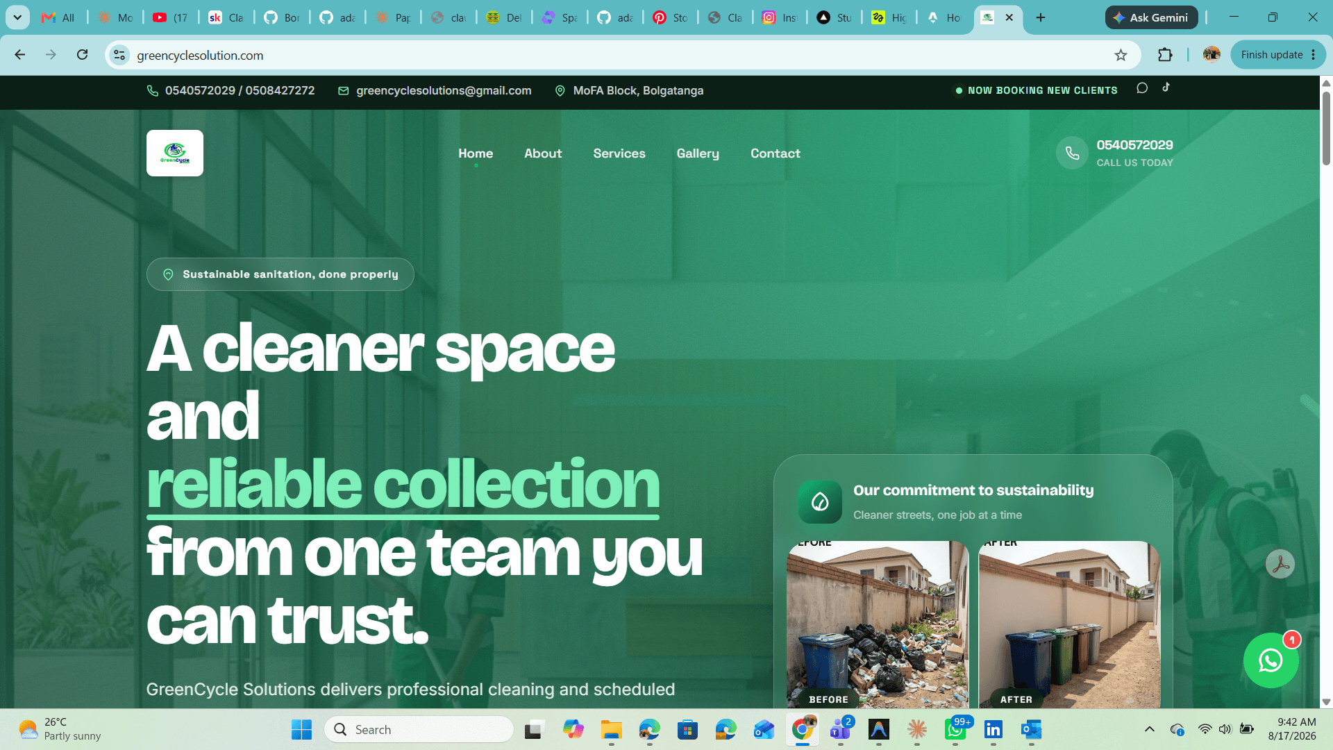 GreenCycle Solutions website, viewed in a browser